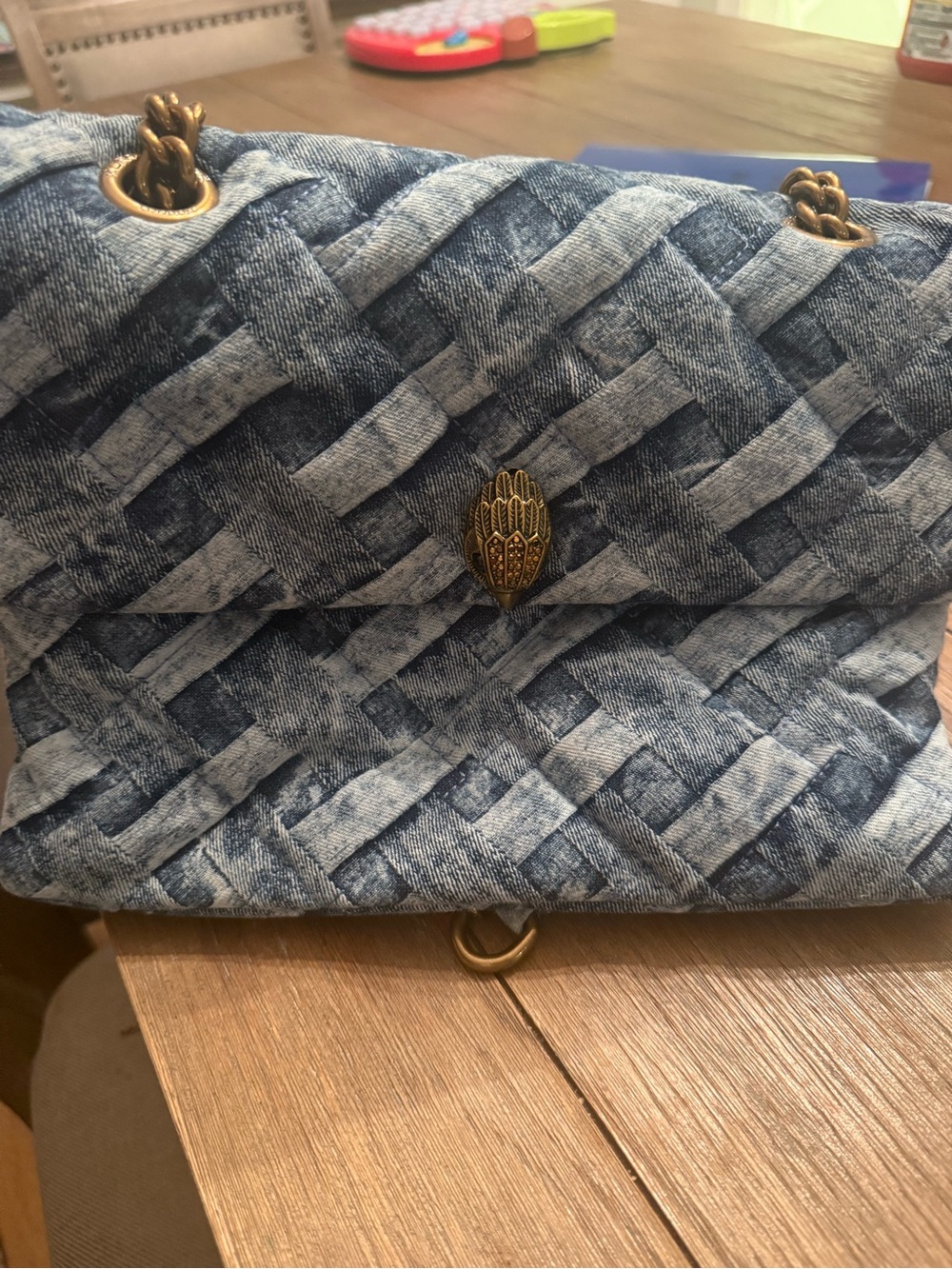 Kurt Geiger Woven Denim-Blue Shoulder Bag with Gold Hardware